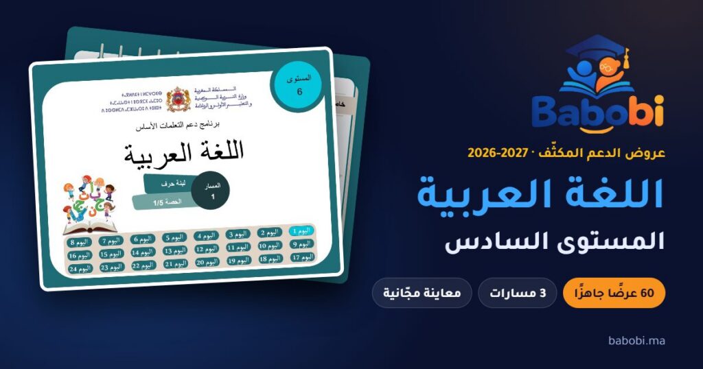 غلاف عرض الدعم المكثّف لمادة اللغة العربية، المستوى السادس، موسم 2026-2027 — babobi
