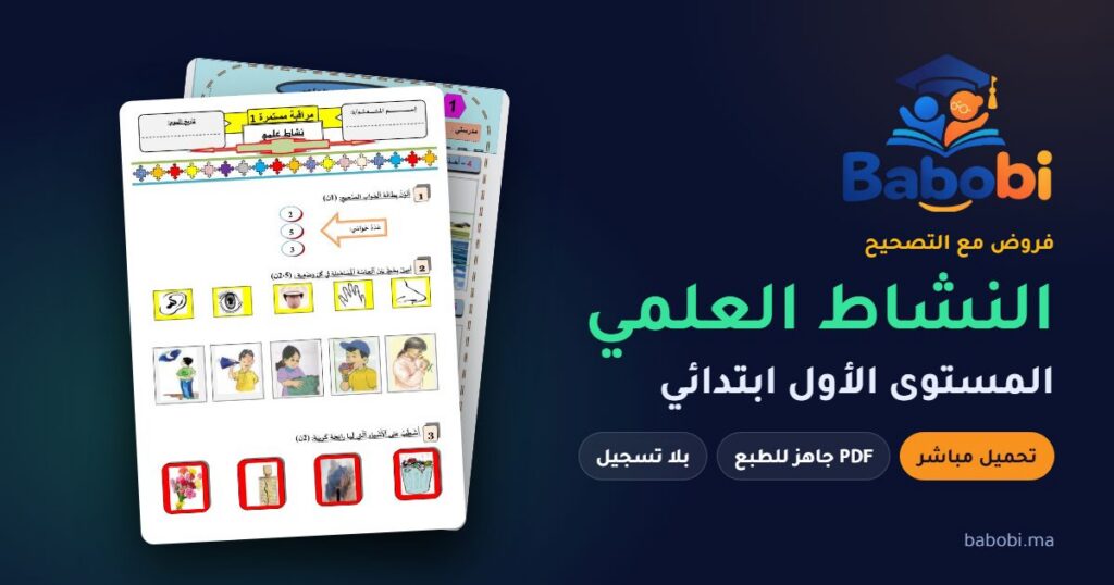 فروض النشاط العلمي المستوى الأول ابتدائي مع التصحيح PDF و Word 2026-2027
