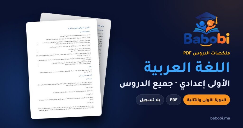 ملخصات دروس اللغة العربية الأولى إعدادي 2026-2027 PDF — الدورة الأولى والثانية