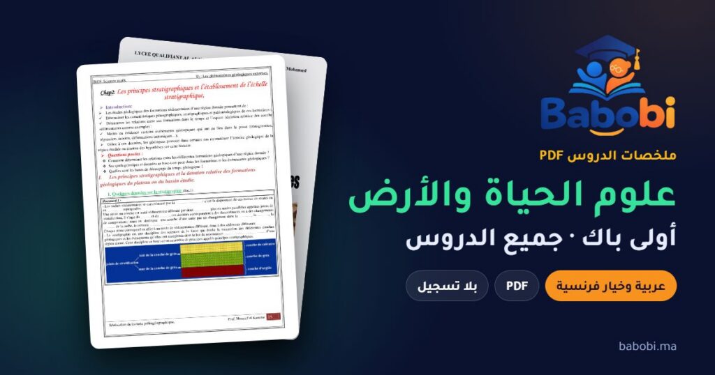 ملخصات دروس علوم الحياة والأرض أولى باك 2026-2027 PDF — علوم تجريبية وعلوم رياضية وخيار فرنسية